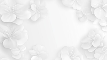 Elegant white floral background with delicate 3d paper flowers for minimalist designs