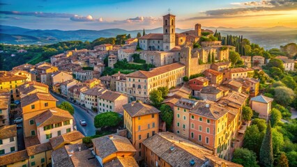 Minimalist Perugia Medieval Center,  Stunning View, AI Art
