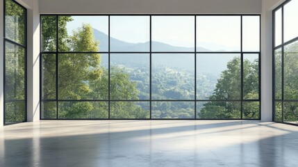 Fototapeta premium Empty room with huge windows and beautiful view