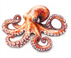 Obraz premium A beautifully hand-painted watercolor seafood | octopus | Perfect for restaurant menus, seafood packaging, culinary blogs, recipe books, and ocean-themed designs