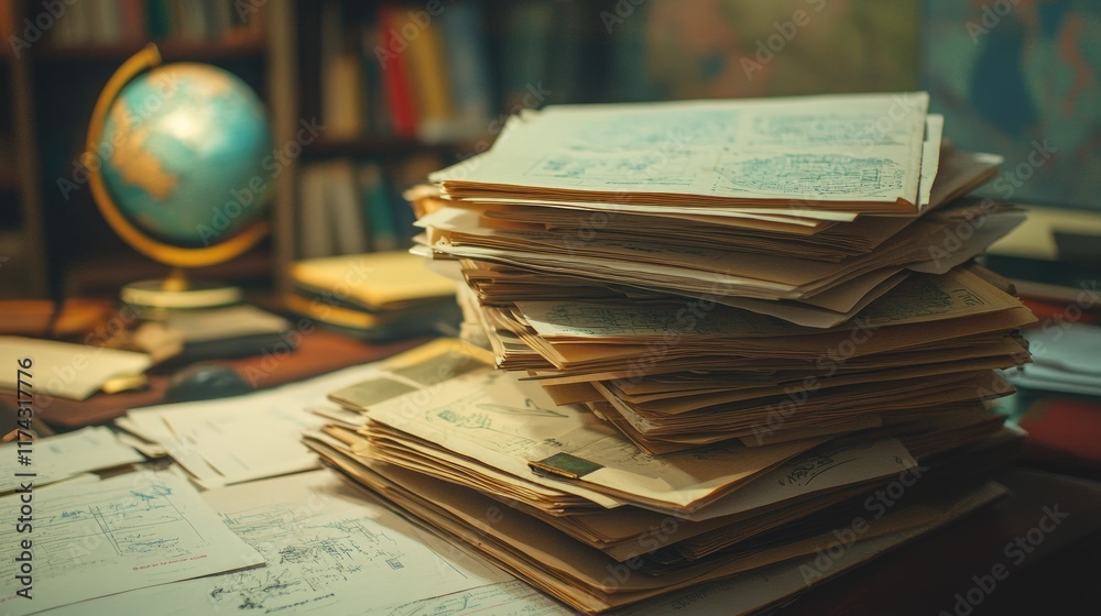 Aufkleber a pile of export documents and invoices on a desk, representing the necessary paperwork for global t
