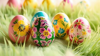 Vibrant easter eggs on soft pastel grass joyful easter celebration renewal and tradition spring environment