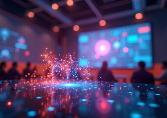 Fototapeta premium Colorful light display at an evening event with abstract visuals and audience engagement