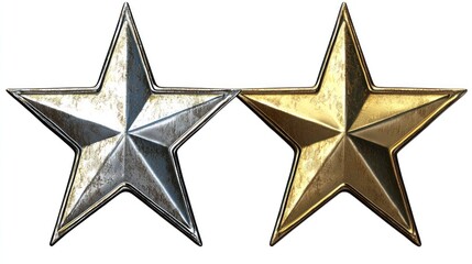 Obraz premium Two metallic five-point stars one silver and one gold. Great for rating systems awards or decorative elements.