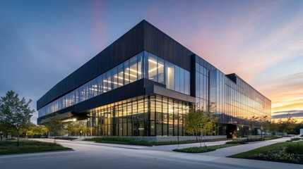 Stunning contemporary architecture with sleek lines, glass facades, and clean geometric shapes, creating a visually striking building design