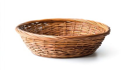 Obraz premium Empty wooden fruit or bread basket on white background, Wicker rattan basket isolated on white background