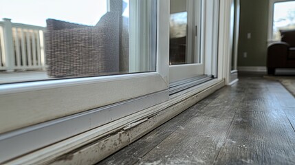 A step-by-step image of securing the tracks for a sliding glass door