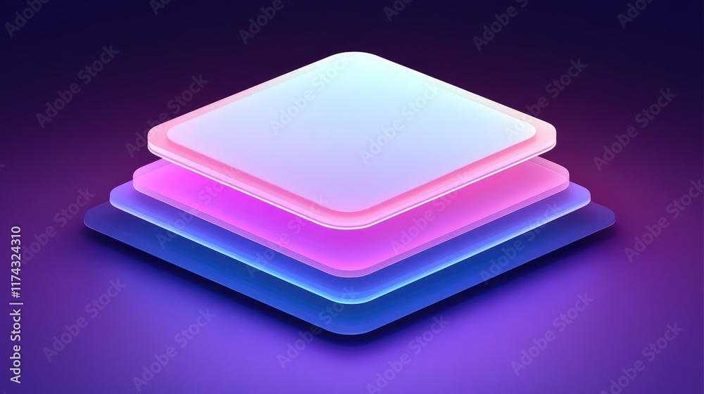 Poster abstract ai-powered software architecture visualized as glowing data layers on a futuristic gradient