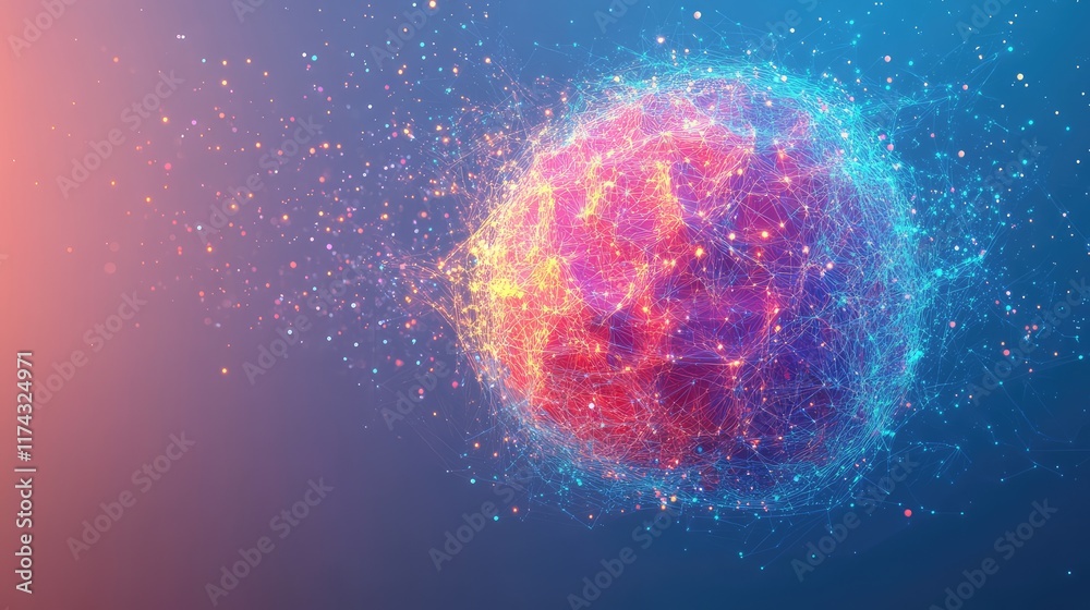 Poster abstract digital brain made of interconnected glowing nodes and circuits representing ai development