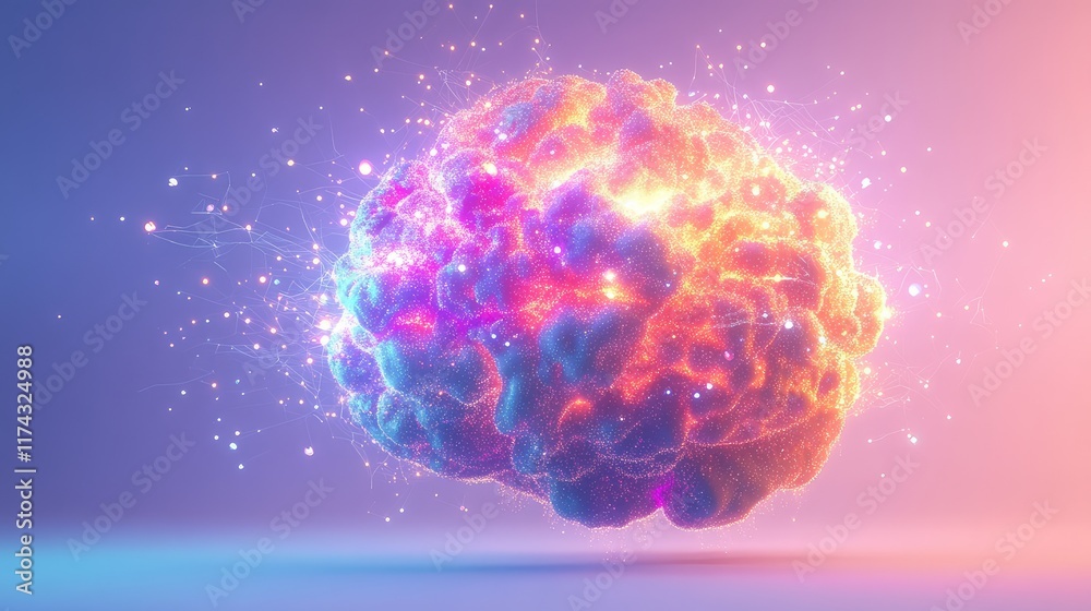 Poster abstract digital brain made of interconnected glowing nodes and circuits representing ai development