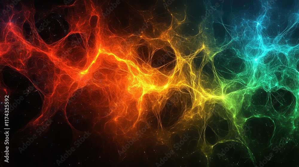 Poster abstract glowing ai neural networks forming intricate data pathways on a dark gradient background, l