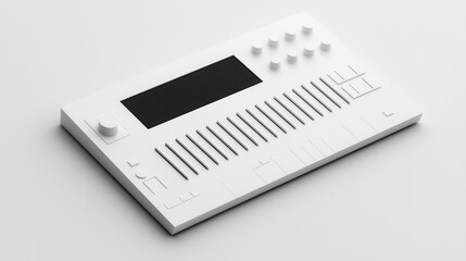Minimalist White Music Controller with Buttons and Sliders on Light Background