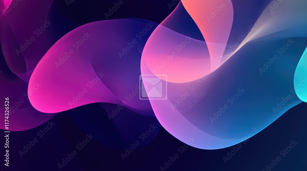 Poster abstract glowing shapes representing ai data models on a dark gradient background, leaving space for