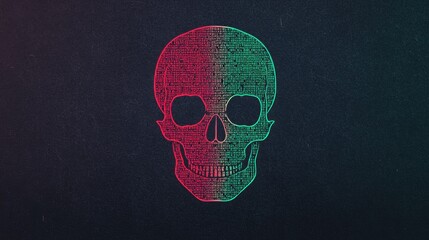 Vibrant Abstract Skull Design with Digital Elements in Red and Green Colors