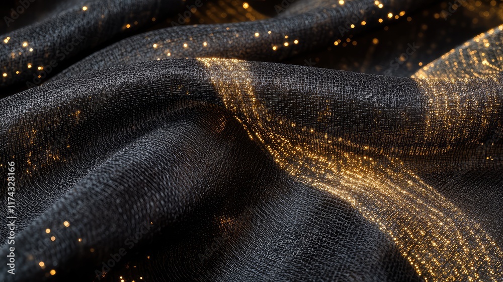 Poster a close-up of smart textile fabric with glowing ai threads interwoven, creating a futuristic surface