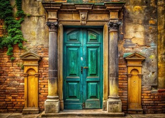 Old Doors with Columns - Architectural Photography, Copy Space