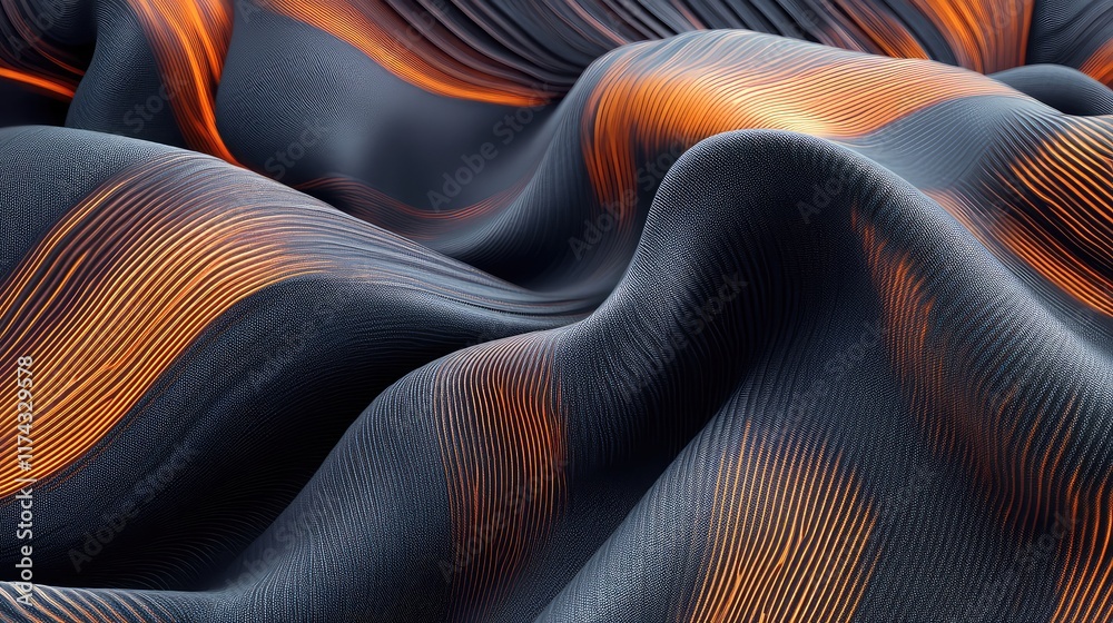 Poster a digital textile with embedded ai data paths glowing through the fabric, creating a modern and slee