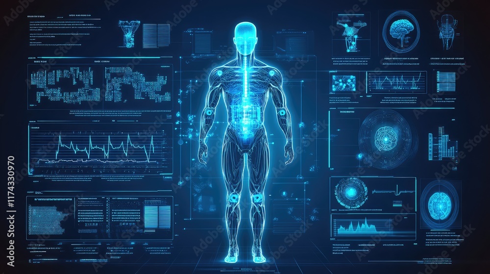 Poster a futuristic digital interface showing data streams processed by ai on a clean gradient background. 