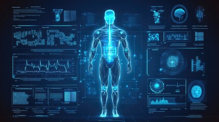 A futuristic digital interface showing data streams processed by AI on a clean gradient background. Copy space included.