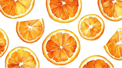 Watercolor seamless pattern with juicy orange slices. Perfect for summer designs, fabrics, packaging, wallpapers, scrapbooking, and invitations.