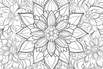 Mandala created with clean, detailed contour lines, showcasing symmetrical geometric and floral patterns. Minimalistic design with an artistic, balanced aesthetic