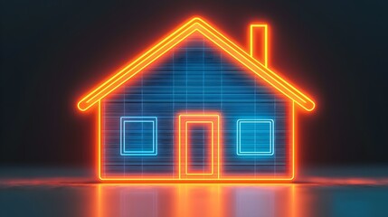 Glowing Neon House Illustration with Vibrant Colors and Stylish Design for Modern Home Concepts