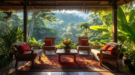 Relaxing retreat amidst lush nature bali interior view serenity © pongtap