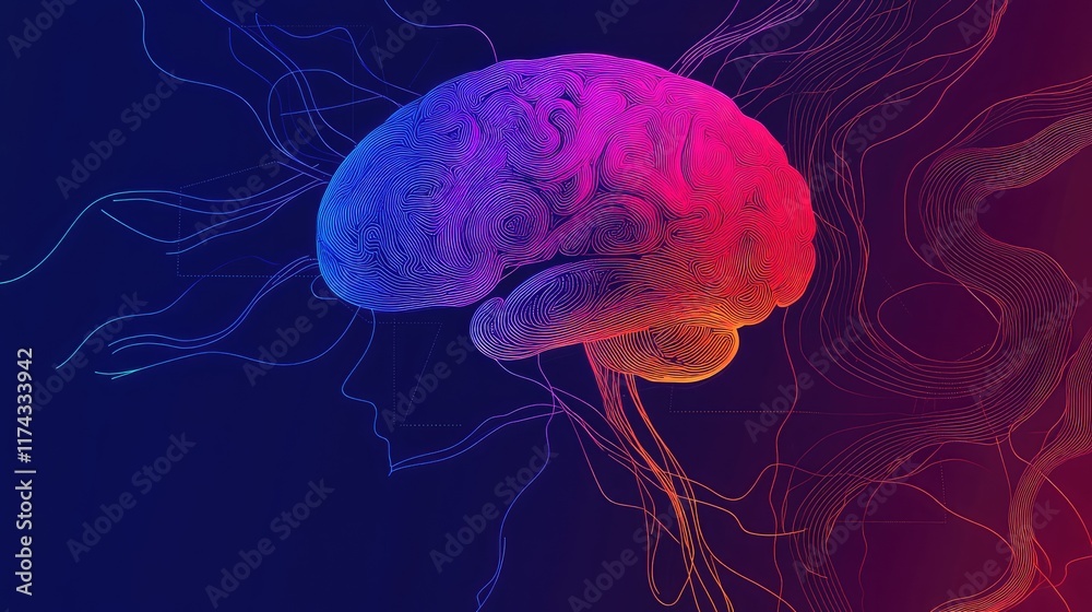 Poster a glowing ai neural network visual intertwined with global business metrics on a clean dark gradient