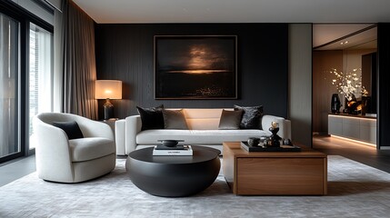 Modern living room design urban apartment interior cozy elegance