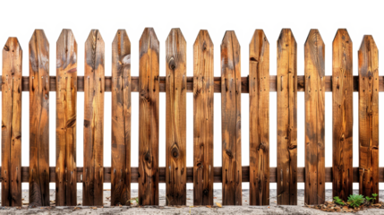 Wooden fence with vertical planks. Rural living, craftsmanship, or natural aesthetics or as foreground overlay on designs.
