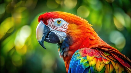 Fototapeta premium Parrot Portrait - Left Position, Copy Space, AI Art