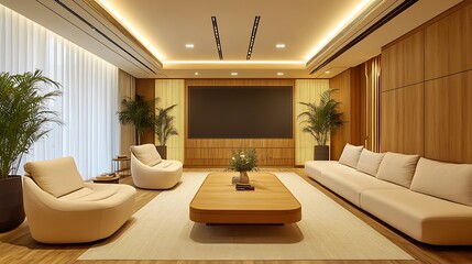 Fototapeta premium Modern living room design cozy home interior bright atmosphere