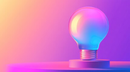 A glowing digital lightbulb symbolizing AI-powered business solutions on a sleek futuristic gradient background. Spacious copy space surrounds.