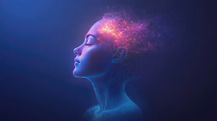 A glowing digital representation of moral AI algorithms and decision-making processes, with data streams and ample space for copy.