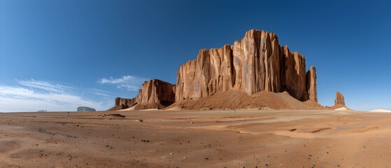 Majestic Monument Valley Landscape with Blue Sky and Sandy Terrain
