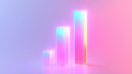 A glowing holographic bar graph representing AI-powered business growth metrics on a clean gradient background. Copy space included.