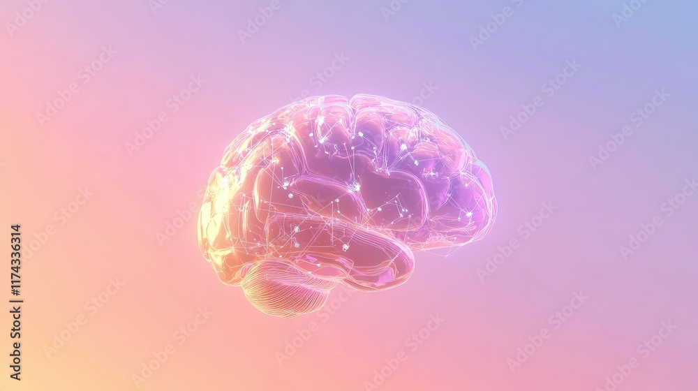 Poster a glowing holographic digital brain symbolizing ai with interconnected business analytics icons floa