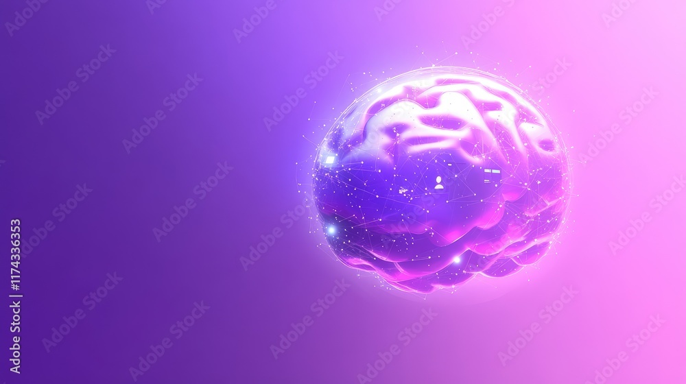 Poster a glowing holographic digital brain symbolizing ai with interconnected business analytics icons floa