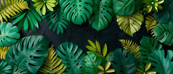 Lush Tropical Green Leaves Background for Nature and Relaxation Themes in Vibrant Shades of Green and Yellow