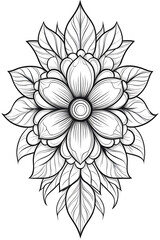 Mandala created with clean, detailed contour lines, showcasing symmetrical geometric and floral patterns. Minimalistic design with an artistic, balanced aesthetic