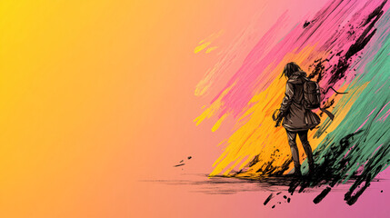 Fototapeta premium bold anime inspired scene featuring character in dynamic action, surrounded by vibrant colors and expressive brush strokes. artwork captures sense of adventure and creativity