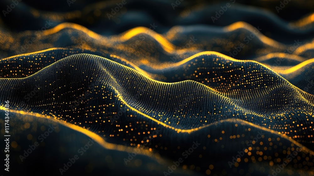 Poster a smart textile pattern representing ai technology, with glowing data streams and digital nodes wove