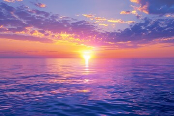 Obraz premium Sunset Over Ocean with Colorful Clouds and Reflection