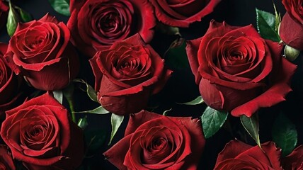 Obraz premium closeup shot of bouquet of red roses, valentine day, love background, ai generated