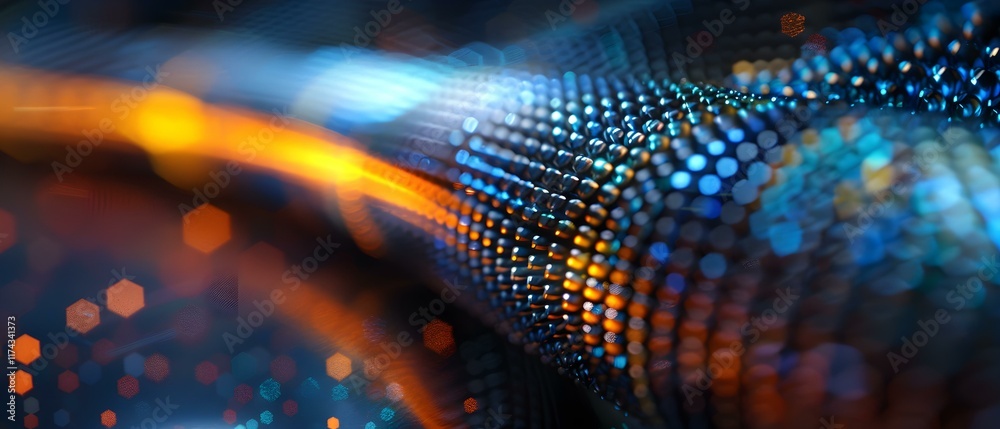 Wall mural abstract vibrant texture with shimmering bokeh lights and flowing pattern in blue and orange tones f