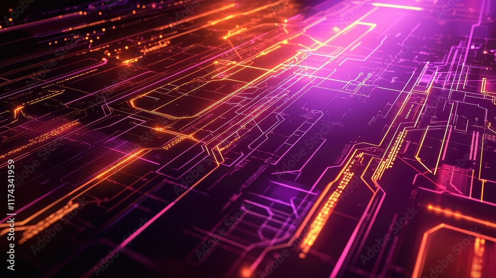 Poster glowing neural networks overlaying a blueprint for ai development on a sleek gradient background. cl