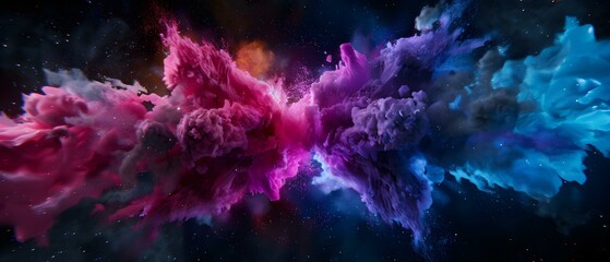 Spectacular Abstract Cosmic Clouds in Vivid Shades of Purple and Blue with Glittering Stars in a Dark Nebula Background