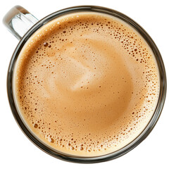 cappuccino coffee isolated on white background, top view, view from above, delicious cappuccino coffee drink in glass cup hot beverage, for cafe, coffee shop, menu PNG