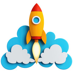 Colorful Rocket Launching Above Clouds