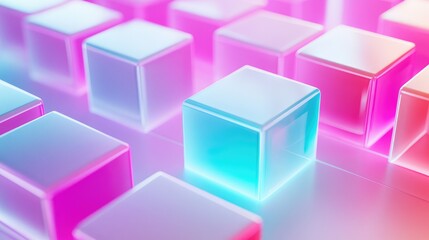 Obraz premium Layers of glowing data nodes representing AI research and software innovation on a clean gradient background, leaving room for copy space.